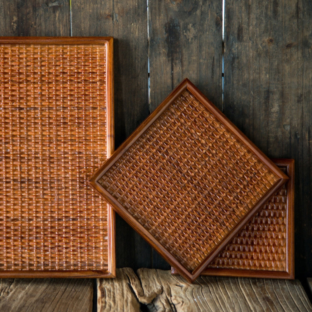 Handgefertigtes Rattan Holz Tee Tablett