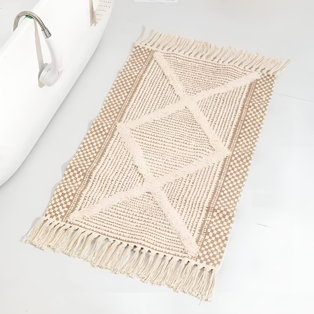 Beige Texturiertes Fransen-Tassel-Teppich