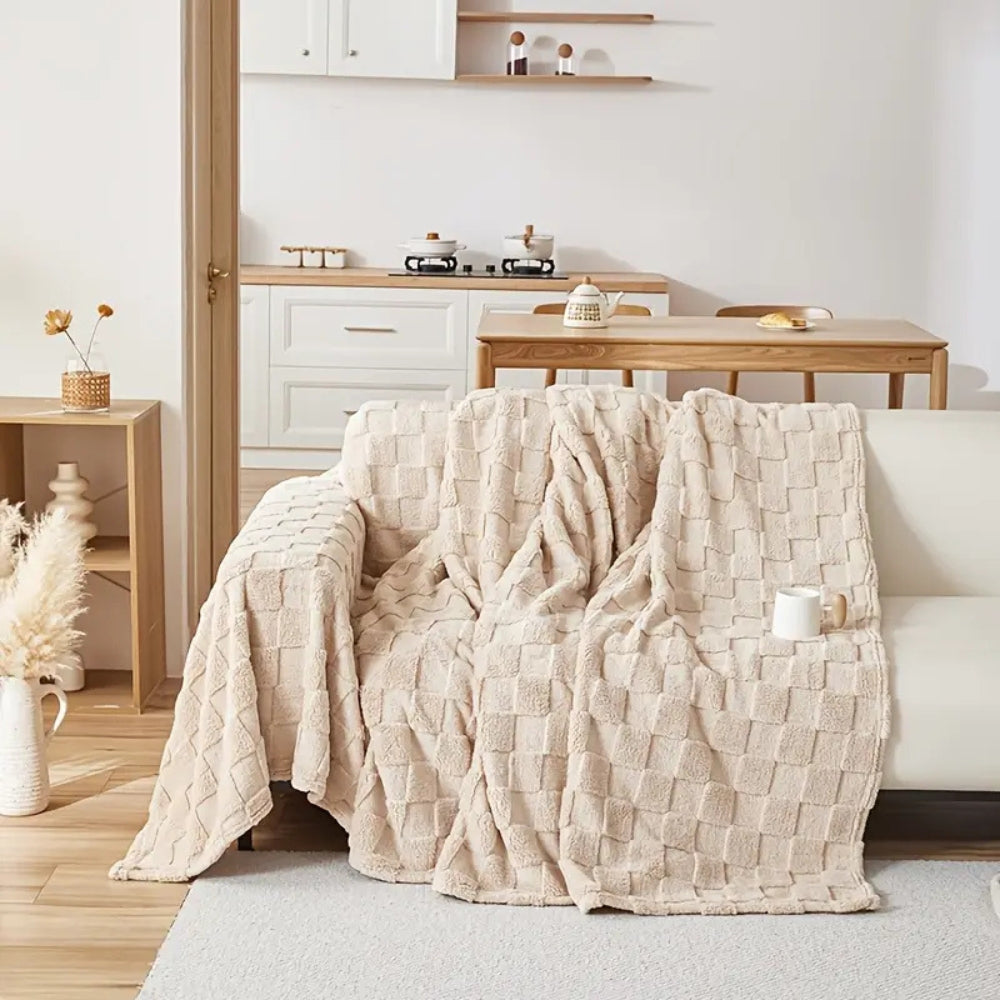 Karierter Plüschvelours Sofaüberwurf