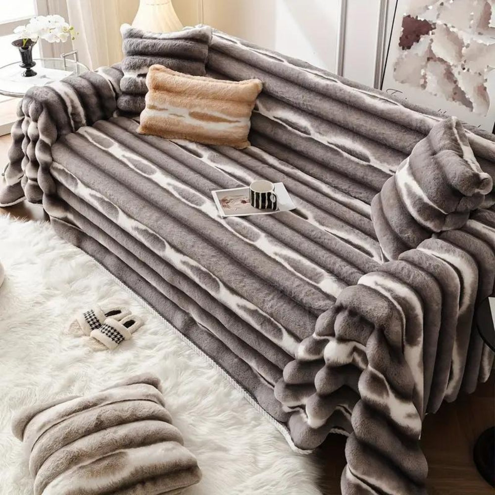 Samt-Faux-Fur Sofaüberwurf