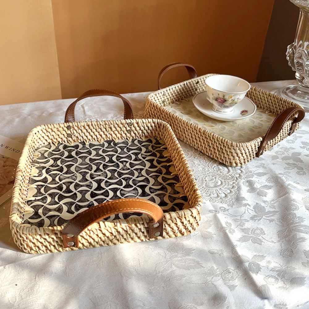 Landhaus Rattan Tablett in verschiedenen Mustern
