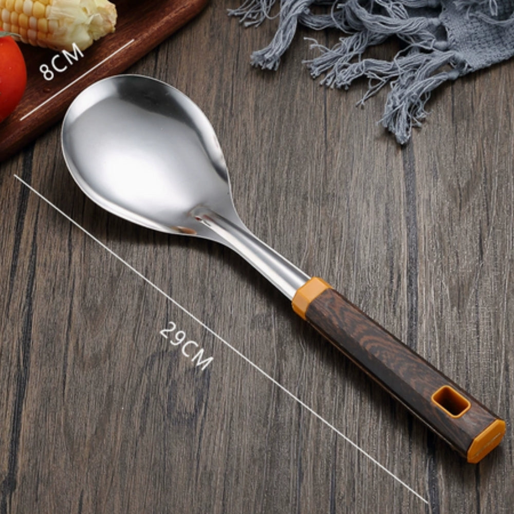 Edelstahl Utensilien mit Holzmaserung | 6-teiliges Set