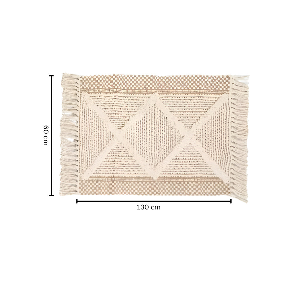 Beige Texturiertes Fransen-Tassel-Teppich