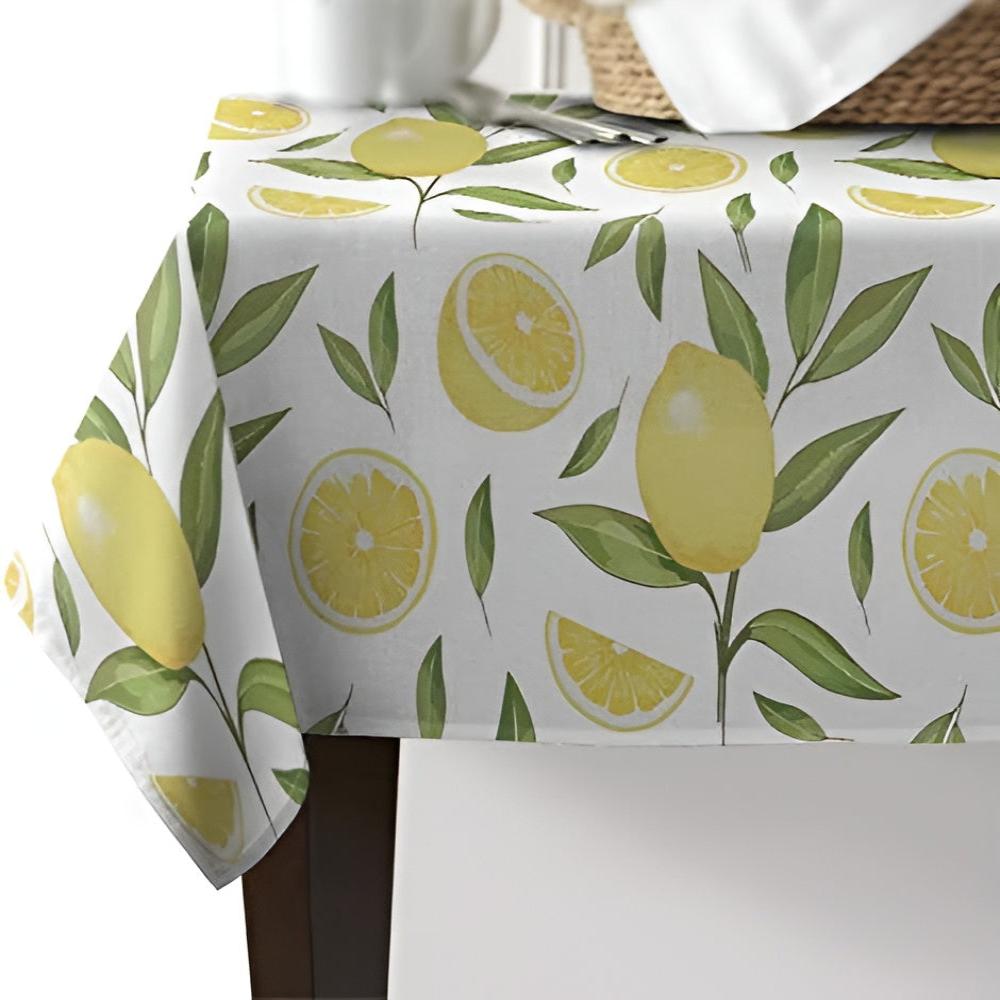 Tischdecke mit Zitronenblättern