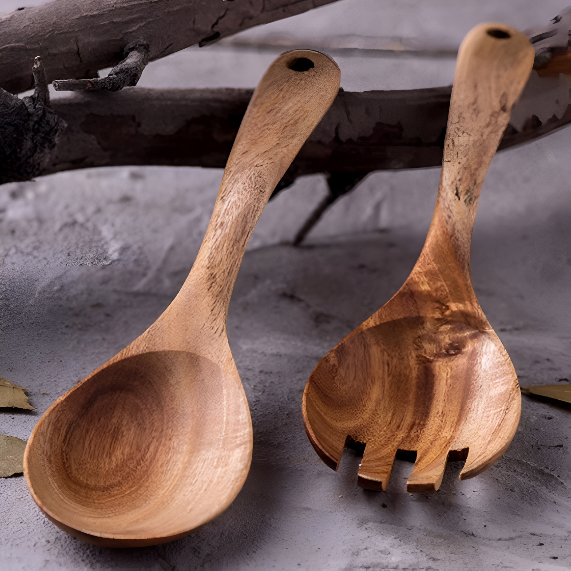 Rustikales Teak-Salatservierset | 2 Teile