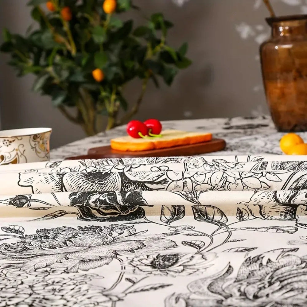 Schwarze Blumenfransen Farmhouse Tischdecke