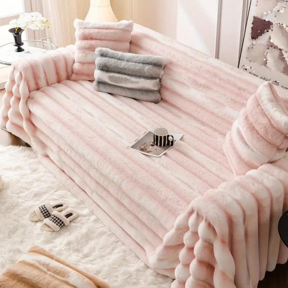 Samt-Faux-Fur Sofaüberwurf