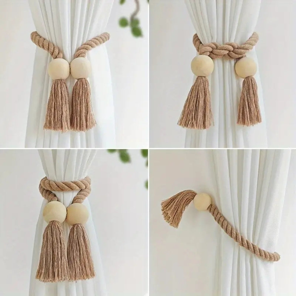 Holzperlen Quasten Vorhang Halter | 2er Set