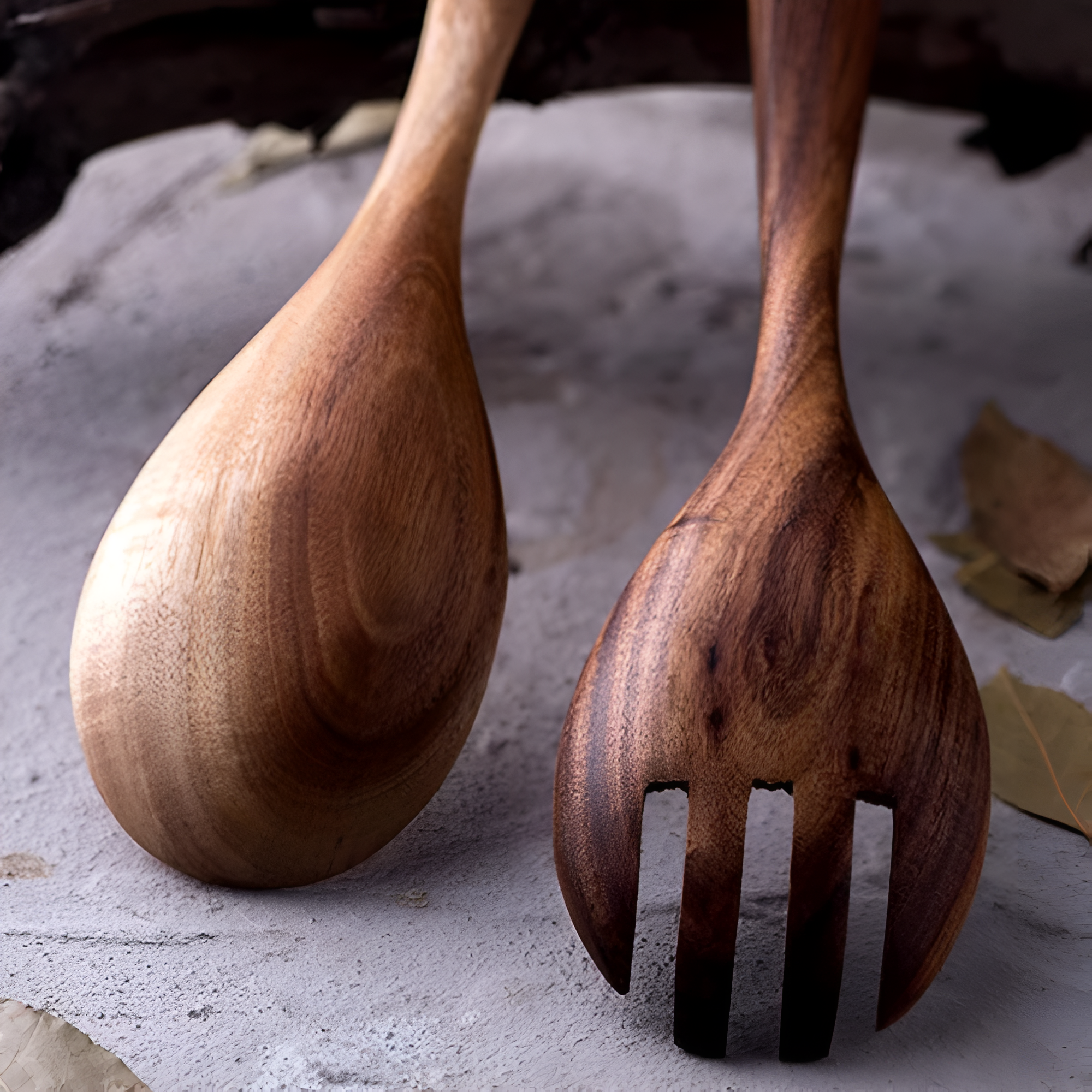 Rustikales Teak-Salatservierset | 2 Teile
