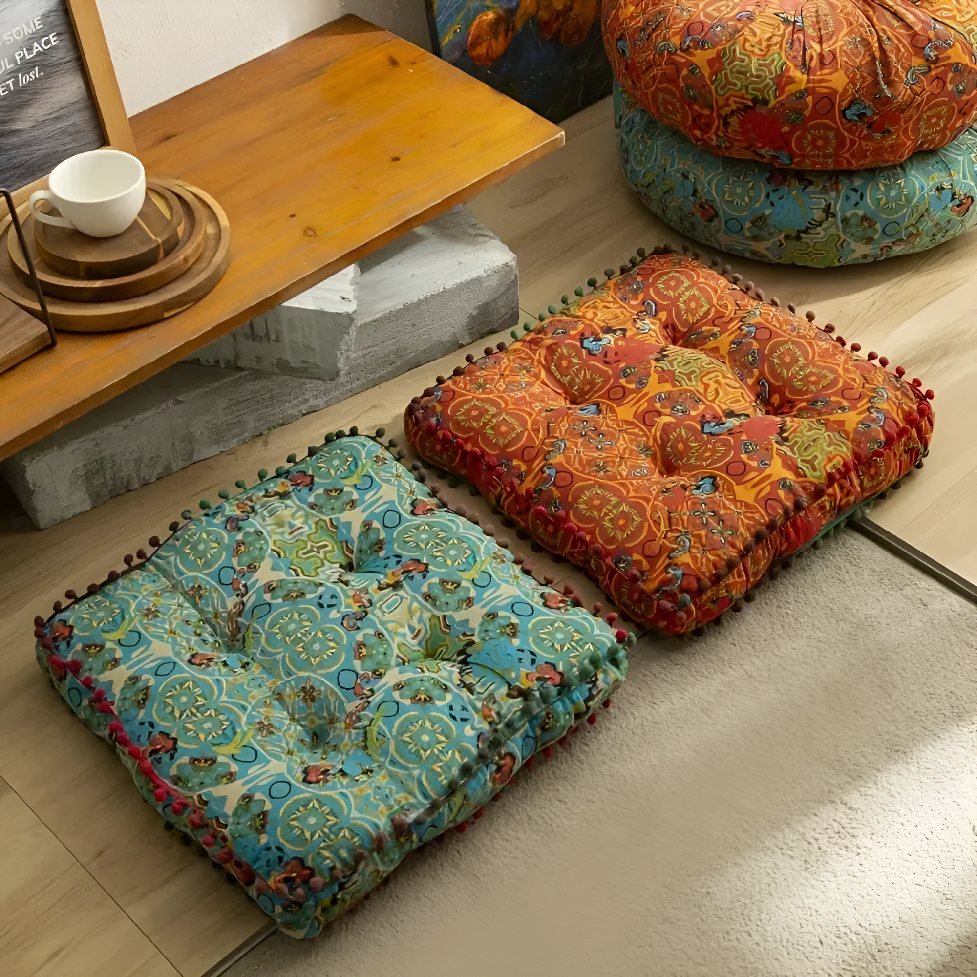 Bohemian Besticktes Bodenkissen