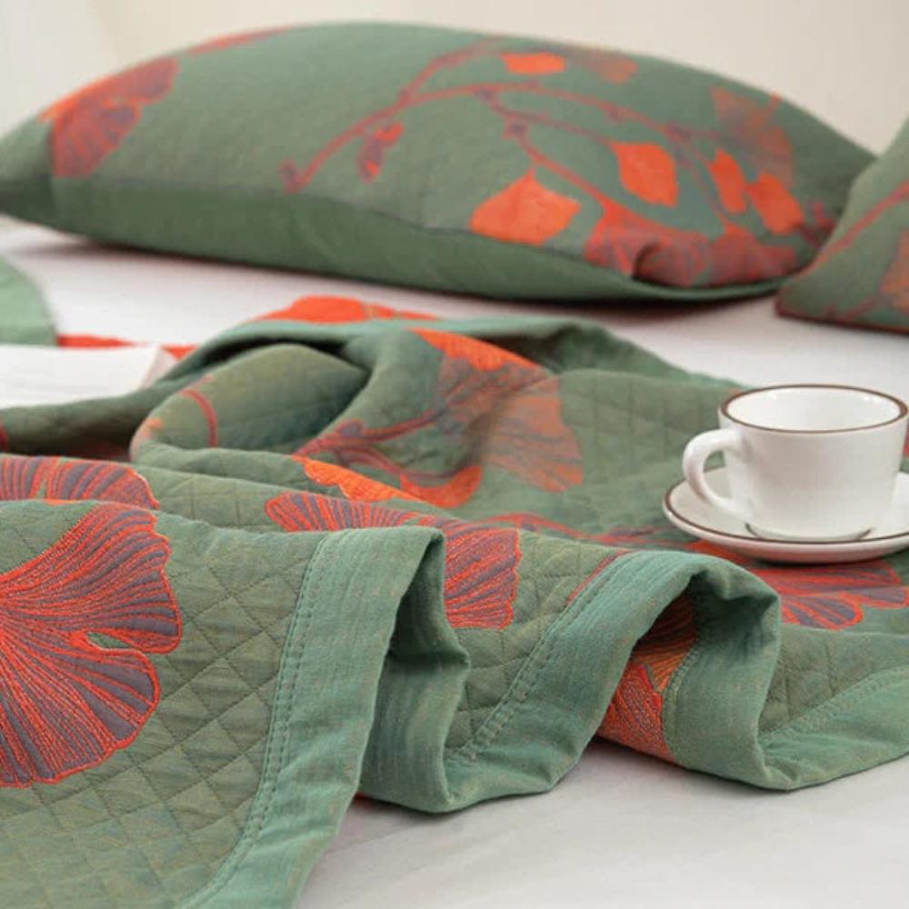 Ginkgo Orange Blatt Floral Muster Tagesdecke