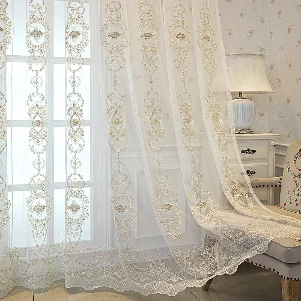 Elyvia Bestickter Klassischer Transparenter Spitzenvorhang