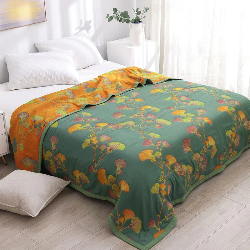 Jacquard Florale Ginkgo-Blätter Wendebettdecke