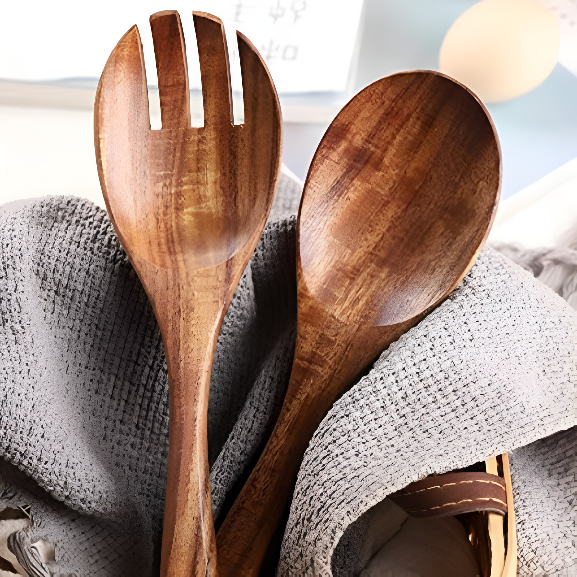 Rustikales Teak-Salatservierset | 2 Teile