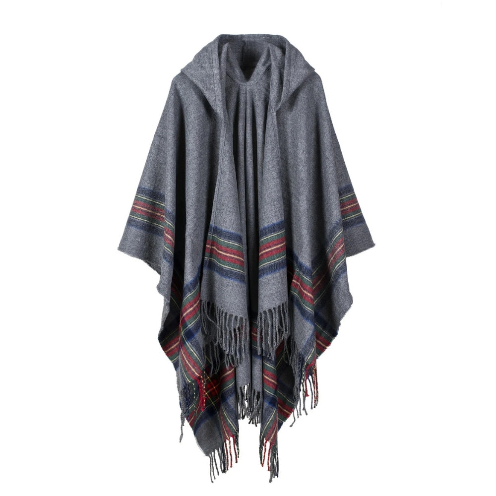 Acryl Kapuzen Streifen Poncho Schal