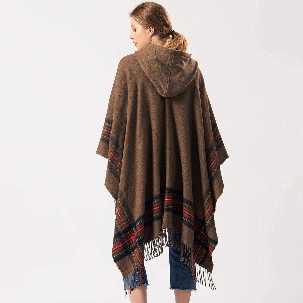 Acryl Kapuzen Streifen Poncho Schal