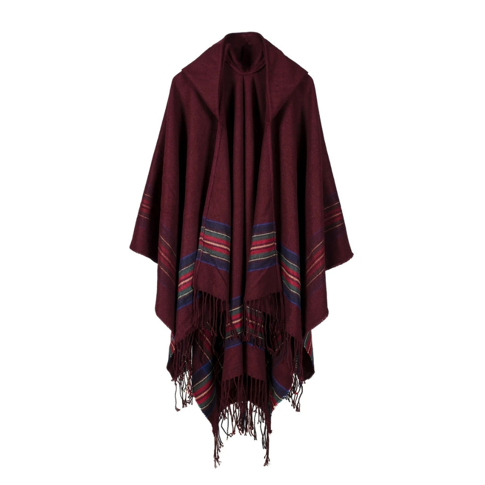 Acryl Kapuzen Streifen Poncho Schal