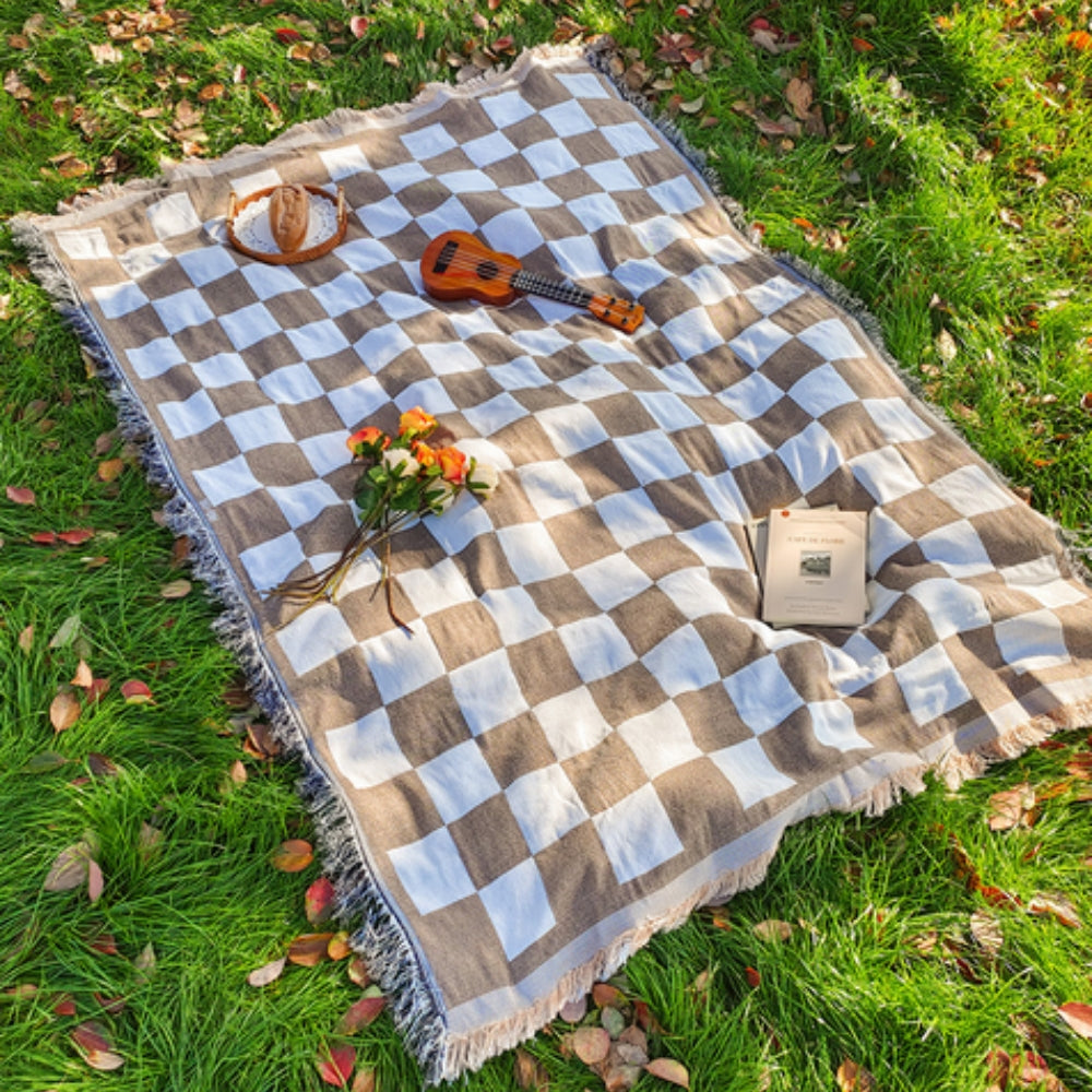 Ganzjahres-Karierter Picknickdecke mit Fransen