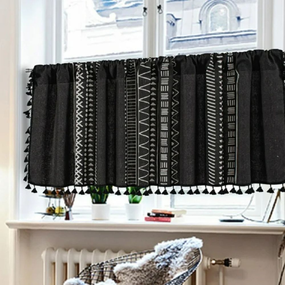 Schwarze Geometrische Tribal Quasten Schrankvorhang