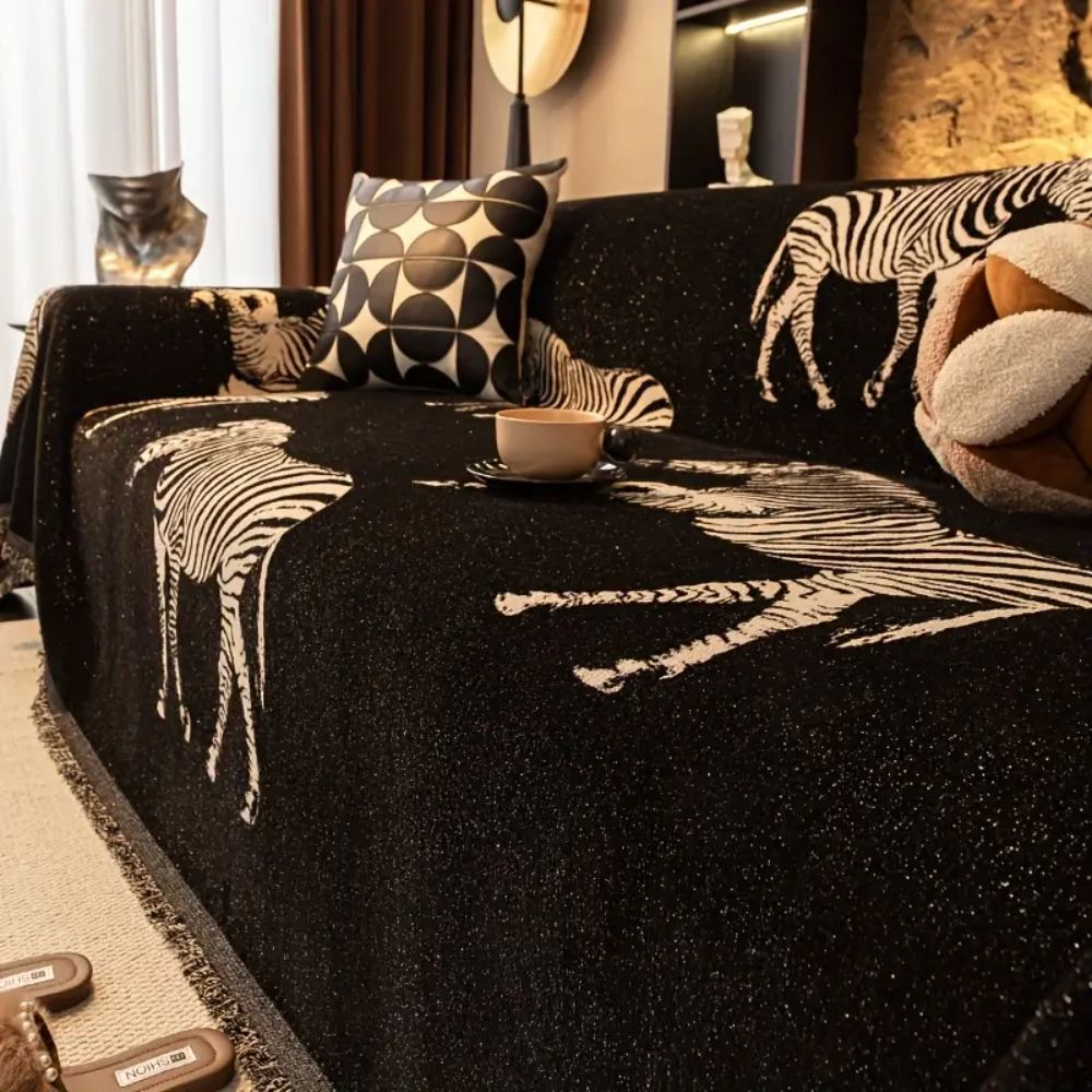 Schwarze Stride Zebra Sofaüberwurf