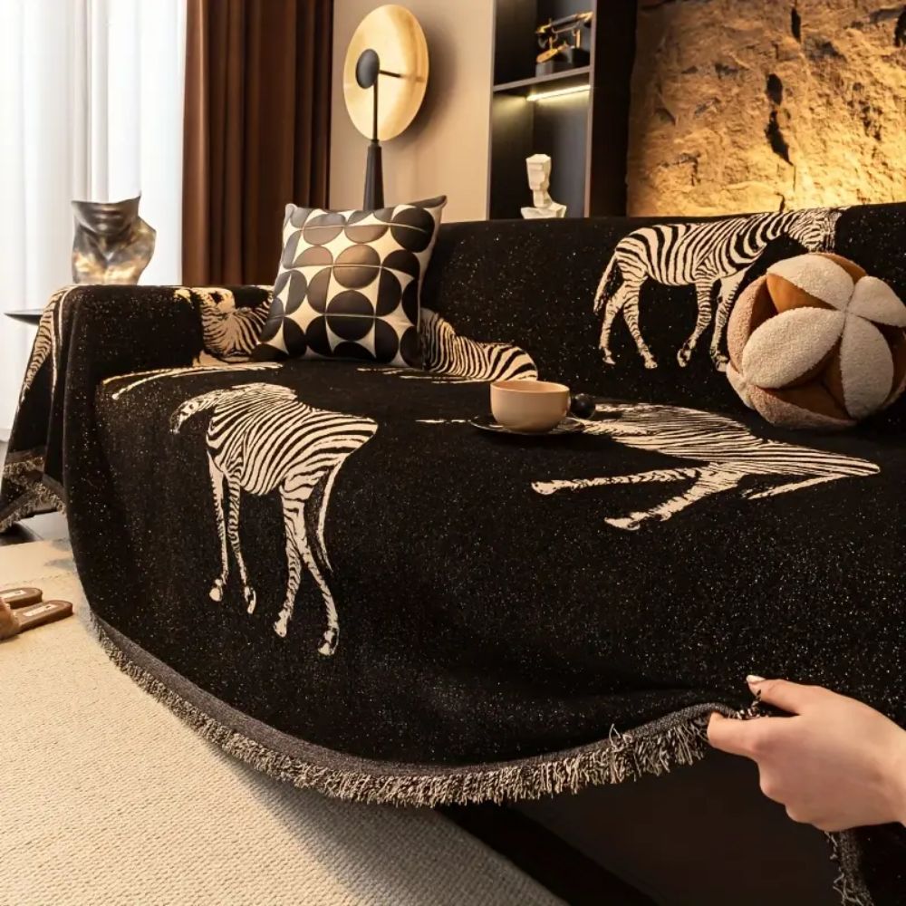 Schwarze Stride Zebra Sofaüberwurf