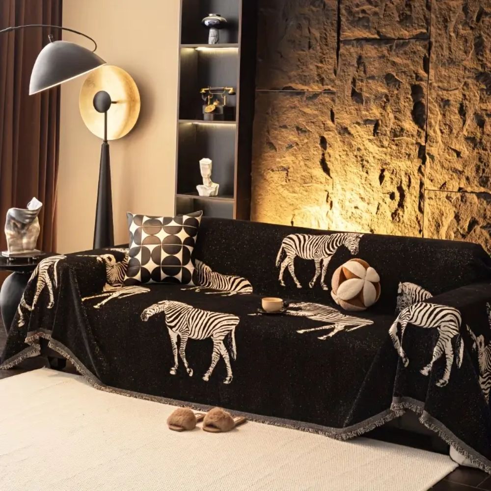Schwarze Stride Zebra Sofaüberwurf