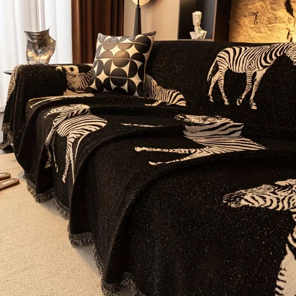 Schwarze Stride Zebra Sofaüberwurf