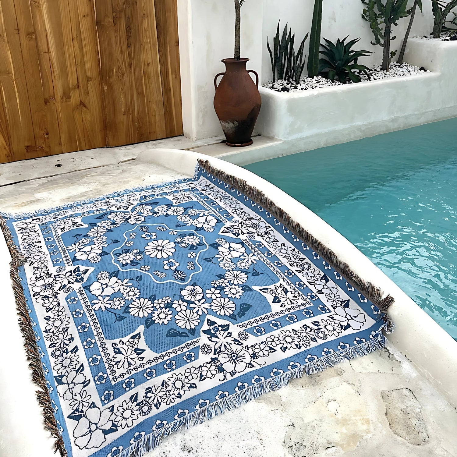 Blaue Gänseblümchen Boho Reise-Outdoor-Decke