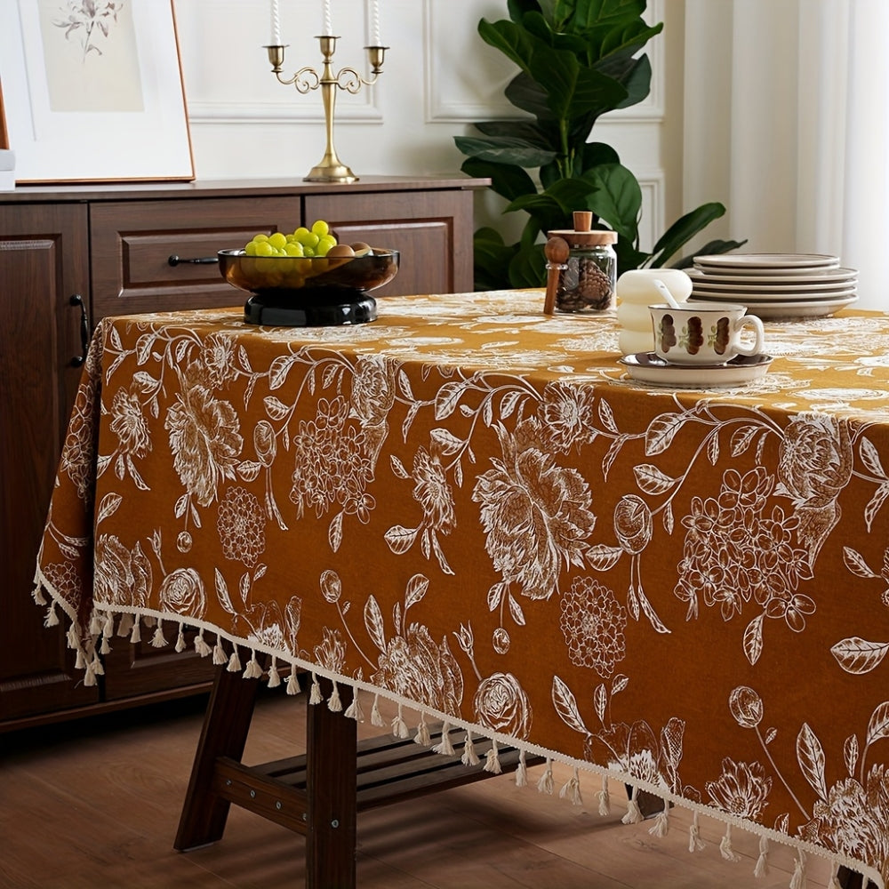 Pfauenblüte Boho Blumen Tischdecke mit Quasten