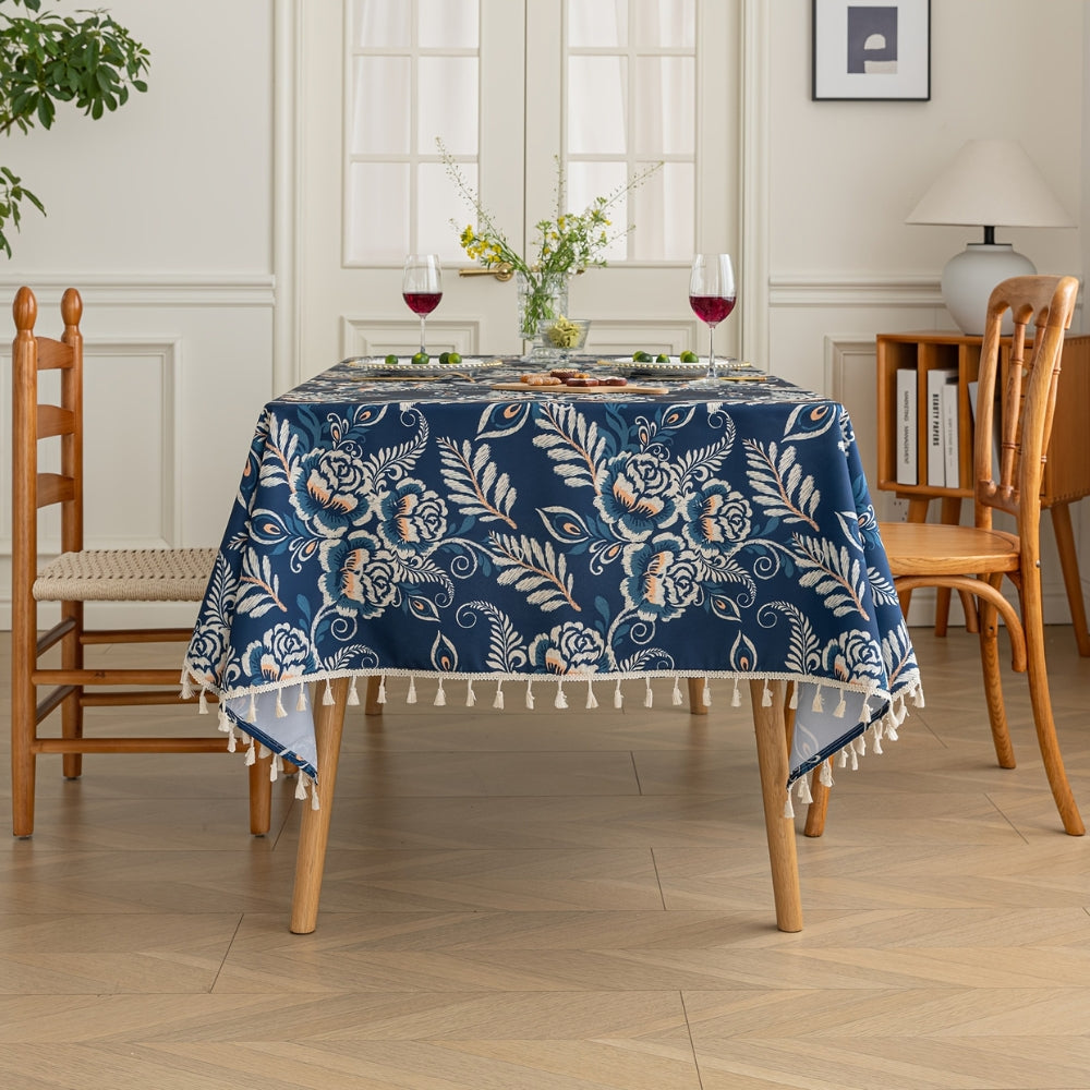 Pfauenblüte Boho Blumen Tischdecke mit Quasten