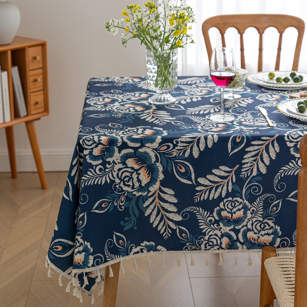 Pfauenblüte Boho Blumen Tischdecke mit Quasten