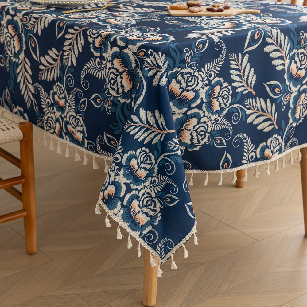 Pfauenblüte Boho Blumen Tischdecke mit Quasten