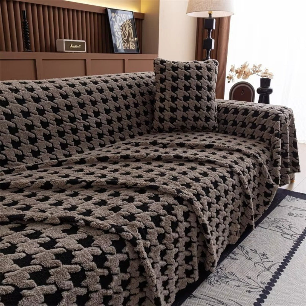 Cavalli Hahnentritt Plüsch Sofabezug