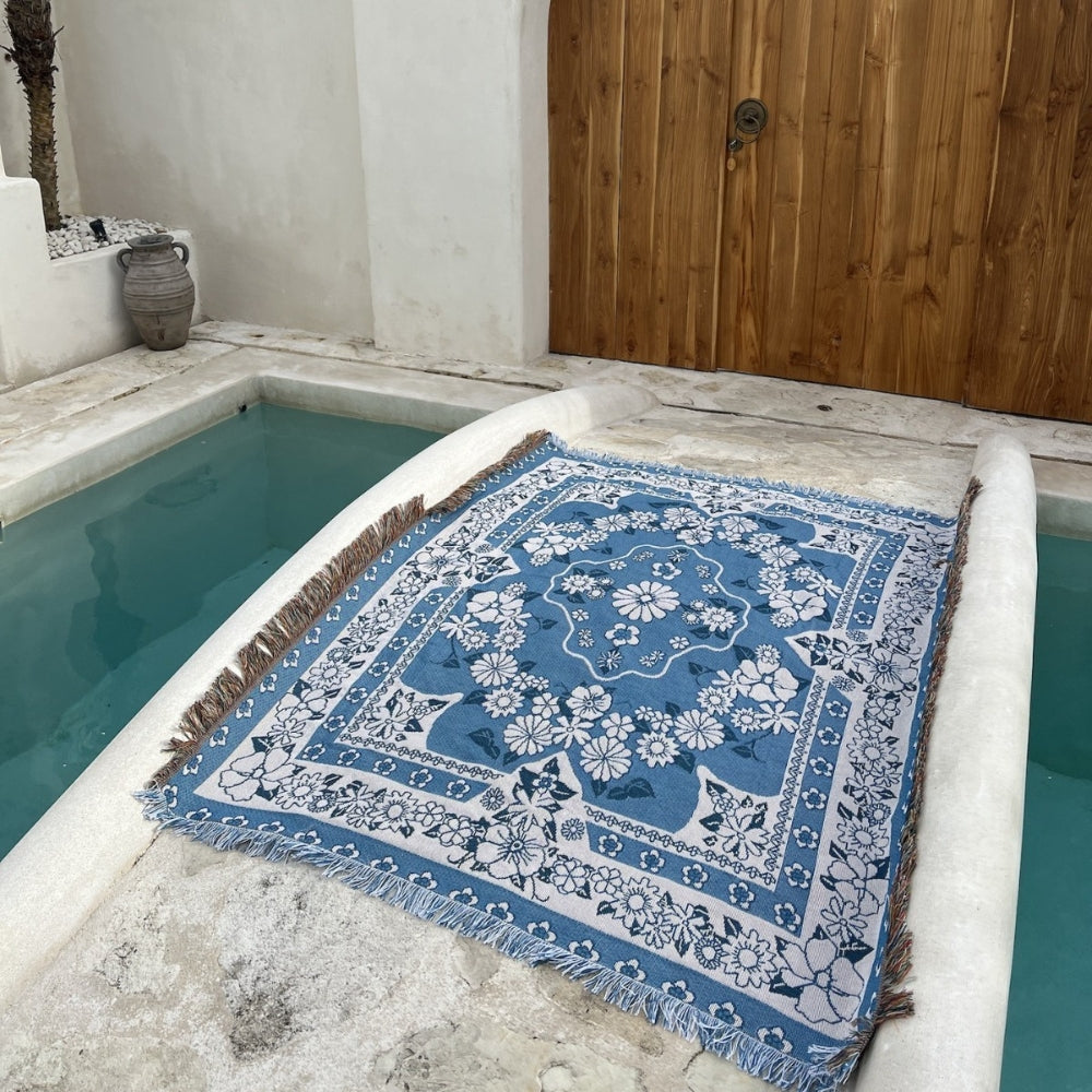 Blaue Gänseblümchen Boho Reise-Outdoor-Decke