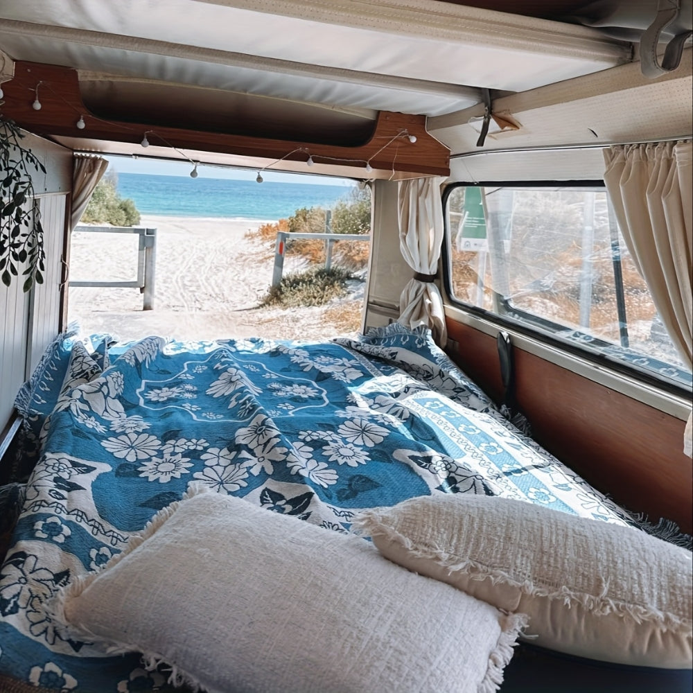 Blaue Gänseblümchen Boho Reise-Outdoor-Decke
