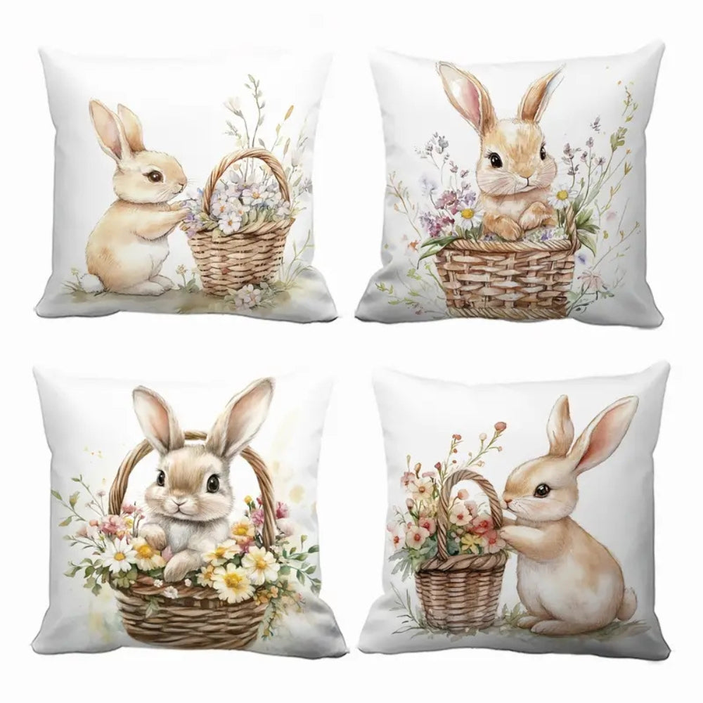 Osterblumen Hasen Kissenbezug | 4-teiliges Set