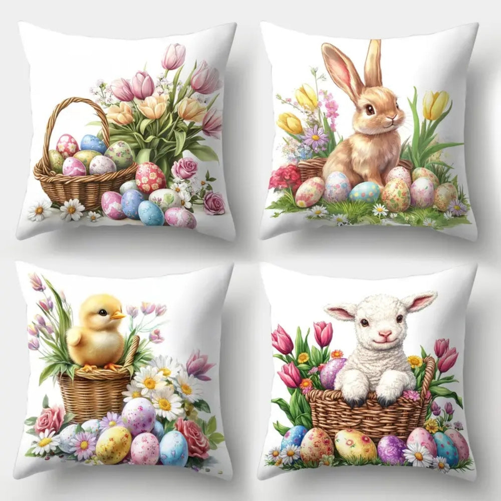 Osterblumen Hasen Kissenbezug | 4-teiliges Set
