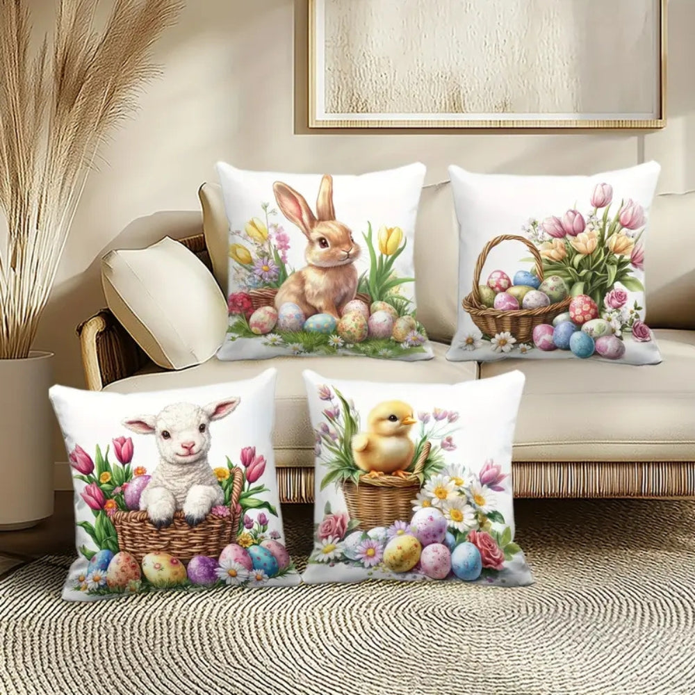 Osterblumen Hasen Kissenbezug | 4-teiliges Set