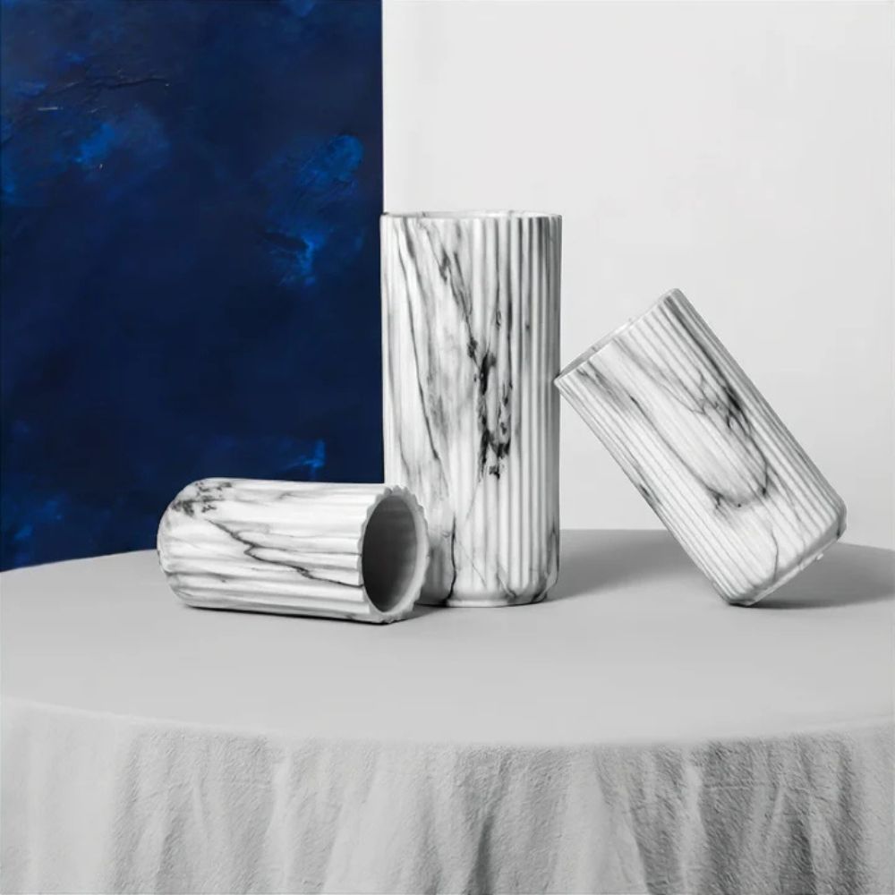 Elegante Vertikale Marmor Keramikvase