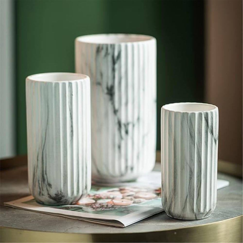 Elegante Vertikale Marmor Keramikvase