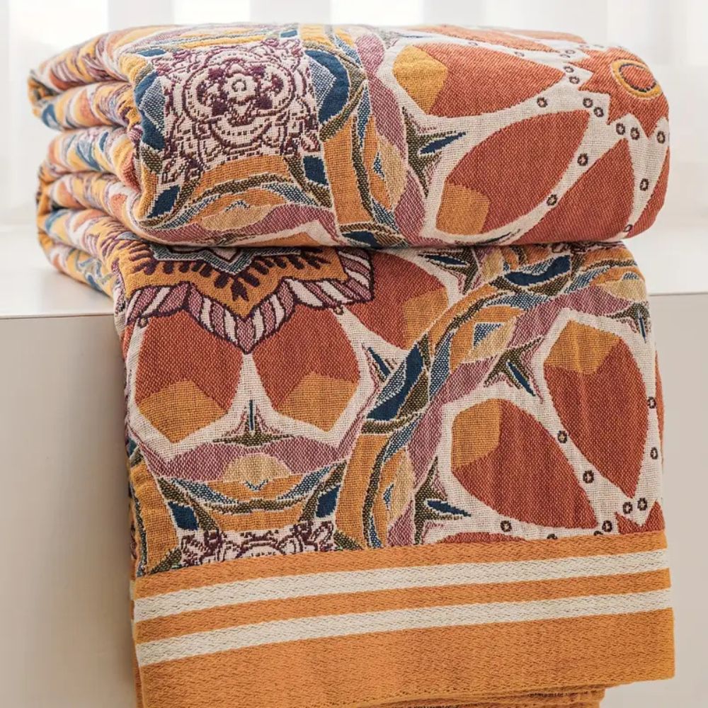 Boho Flora Ton Baumwolldecke