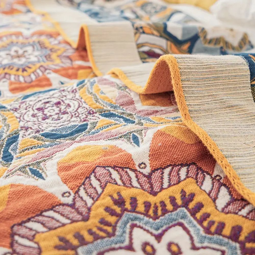 Boho Flora Ton Baumwolldecke