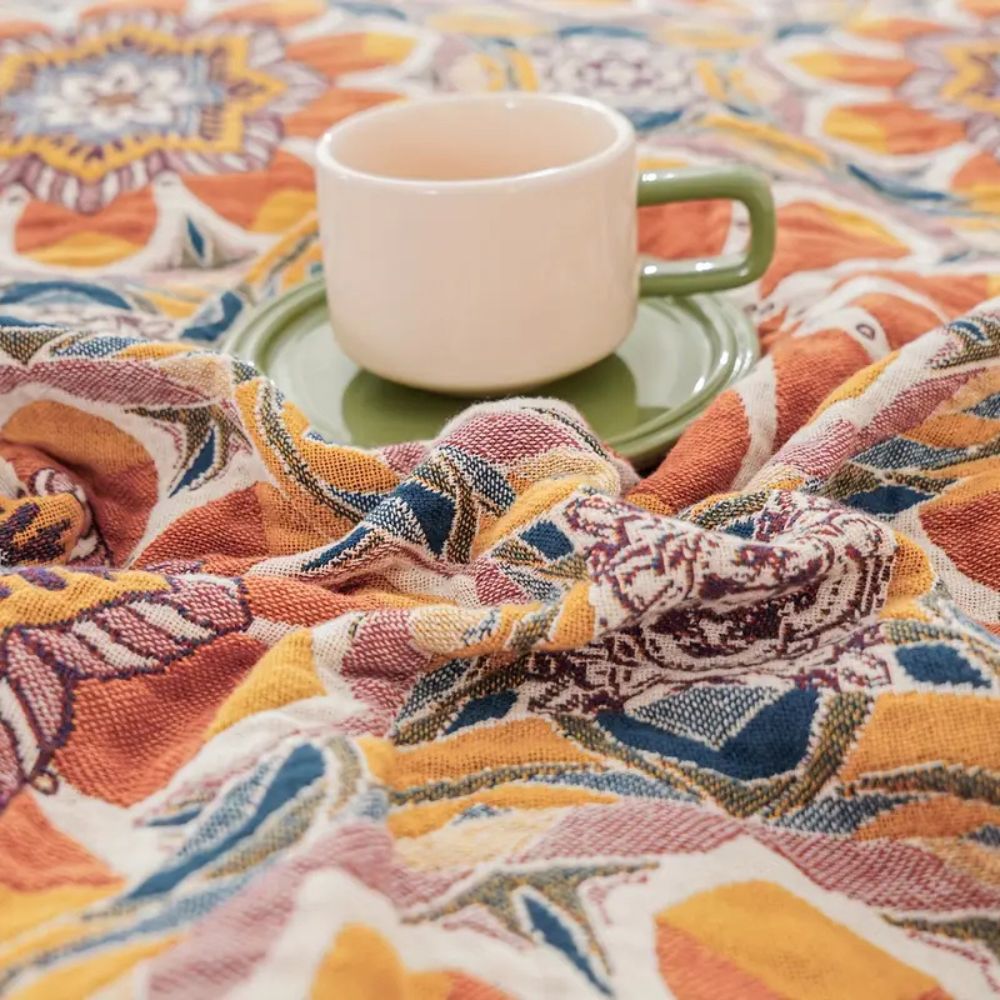 Boho Flora Ton Baumwolldecke