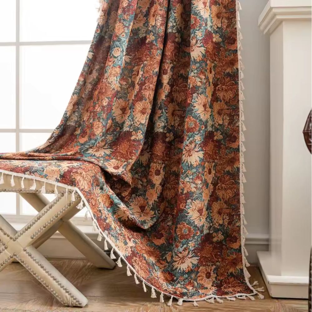 Französische Vintage Blumen Wandbehang Vorhang