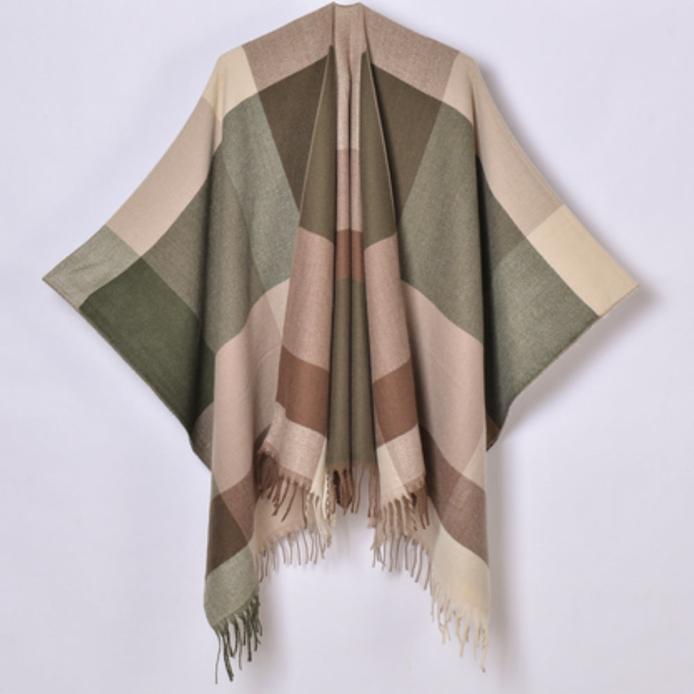 Geometrischer Fransen Winddichter Cardigan Poncho