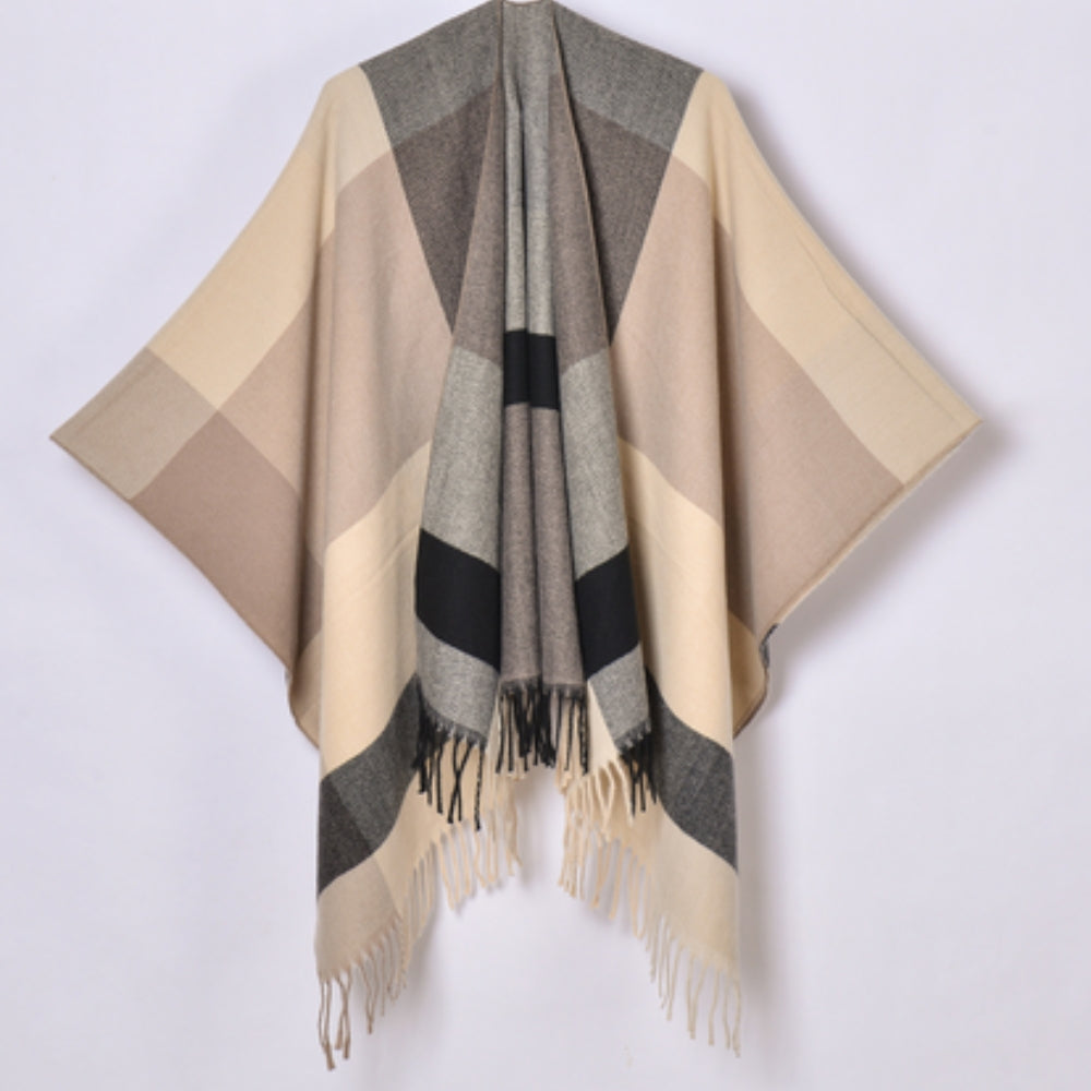 Geometrischer Fransen Winddichter Cardigan Poncho