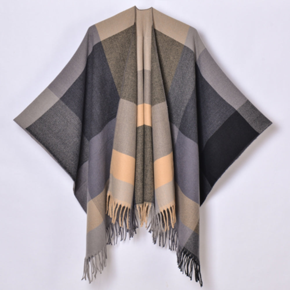 Geometrischer Fransen Winddichter Cardigan Poncho
