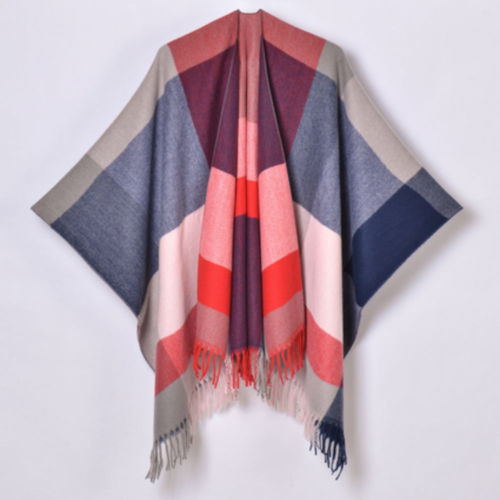 Geometrischer Fransen Winddichter Cardigan Poncho