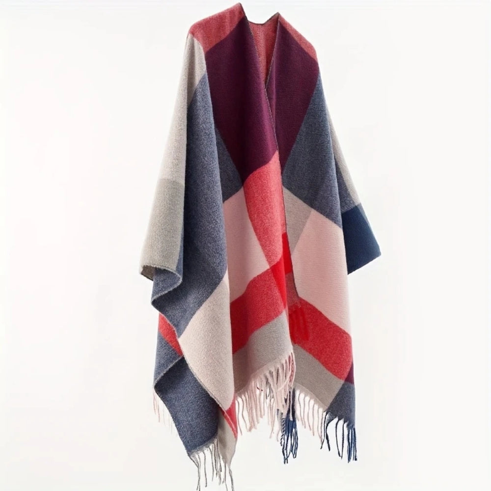 Geometrischer Fransen Winddichter Cardigan Poncho