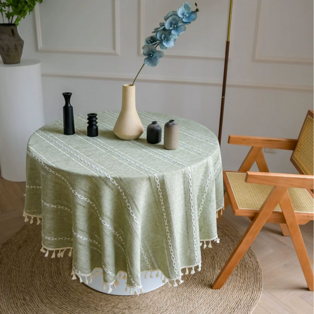 Blattlinie Bestickte Runde Tischdecke